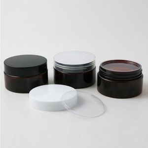 30 x DIY 100g Empty Amber PET cream jar with Plastic white black clear lids and pet seal 100ml Jar Cosmetic Container Qteqh