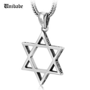 Pendants Unibabe S925 Sterling Silver Hexagonal Star Pendent Men And Women Pure Silver Star Keychain Pure silver Pendant Pure