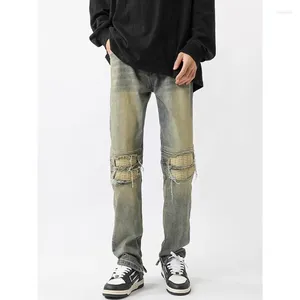 Men's Jeans Foufurieux Spring Streetwear High Street Jean Men Black Blue Motorcycle Leather Skinny Mid Waist