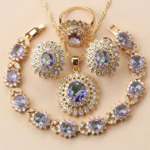 Rings African Wedding Necklace Big Suower Jewelry Sets Gold Color Woman Earrings Charm Bracelet and Ring Bridal Costume