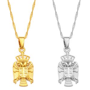 Republiken Serbia Eagle Pendant Halsband för kvinnliga flickor 14K Gul guld Srbija smycken serbiska