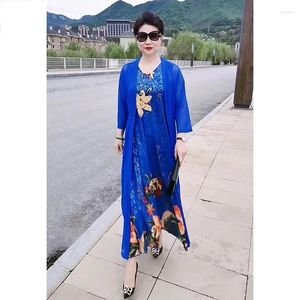 Party Dresses 2024 Summer Clothes All-in-one Imitation Silk Blend Dress Two-Piece Set Loose And Thin Suit Printed Skirt Commuting X666