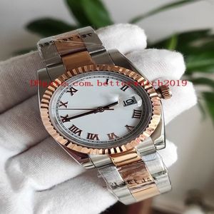 Nya lyxiga högkvalitativa kvinnor Titta på 36mm 116231 Datejust White Dial Roman Siffror 18K Rose Gold Sapphire Automatic Mens Watch220Q