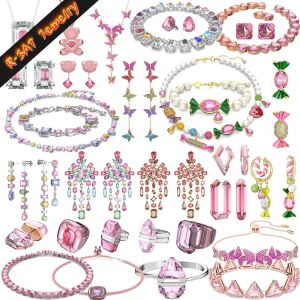 Halskette Original Neuheit 2024 Trend Sale Mode Rosa Charms Sets Schmuck Rand Ohrringe Halskette Armband Ring Weihnachtsgeschenk Frauen