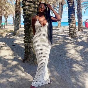 Basic Casual Dresses Knitted crochet Maxi cover up dress sexy backless hollow beach womens clothing 2022 new summer holiday womens clothing J240130