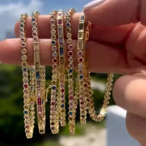 Bilezikler Bling Çerçeve Beyaz Renkli Gökkuşağı Yarım Yuvarlak Dikdörtgen Kübik Zirkonya Tenis Bileziği Kadınlar Kız Moda Takı