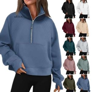 Yoga Lululemen Scuba Half Zip Hoodie Jaqueta Deigner Suéter Feminino Define Workout Sport Coat Fitne Activewear Top Sólido Zíper Sweathirt Sport Gym por