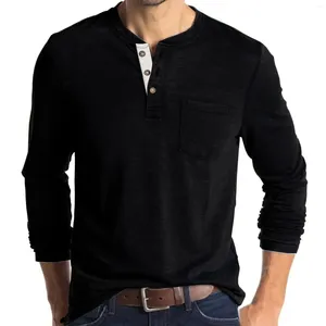 Camicie Casual da uomo Primavera Estate Moda T-shirt con bottoni sul collo da uomo Slim Fit manica lunga Henley Tshirt Streetwear tinta unita