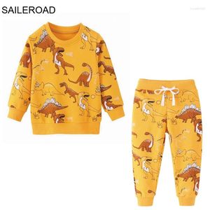 Kläder sätter Saileroad Spring Children's Clothes Boy Cartoon Dinosaurs tröjorskjortor byxor barn långa ärmar set tonåringar träningsdräkt