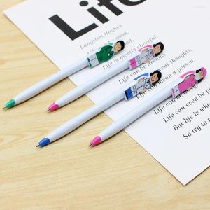 Creative Ballpoint Pen Stationery Doctor Nurse Cartoon Clip Shape Pushing Plastic Character Cute Pens School Supplies