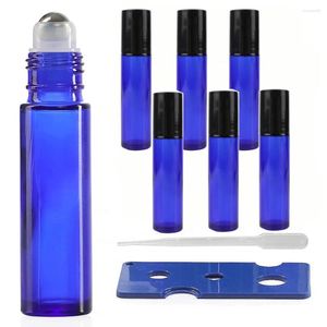 Garrafas de armazenamento 6 pacote 10 ml vidro roll-on azul com bolas de rolo de aço inoxidável para óleos essenciais perfumes de colônias