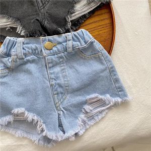 Шорты, летние джинсовые шорты для девочек, мини-детские штаны, одежда для малышей с рваными отверстиями, стираный хлопок, От 1 до 5 лет