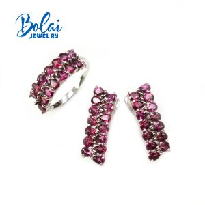 Rings Natural Rhodolite Pear 3*4mm Ring and Earring Set, Sterling Sier Fine Jewelry is the Best Gift for Loved Ones and Friends