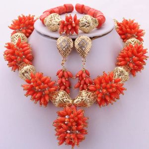 Cloisonne 4ujewelry afrykański naszyjnik Zestaw Nature Coral Nigerian Wedding Peads African Bewed Biżuteria Zestaw Choker Naszyjnik