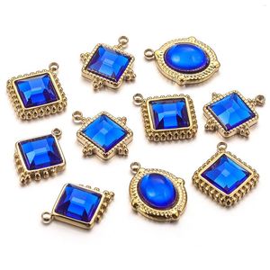 Charms Vintage Blue Glass Pendants Geometric 304 Stainless Steel For Jewelry Making Diy Women Earring Necklace Accessories 2PCs