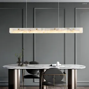 Lampade a sospensione Lampadario rettangolare in marmo Designer di lusso Oro chiaro Cromato Dimmerabile Appeso Tavolini da pranzo per interni L