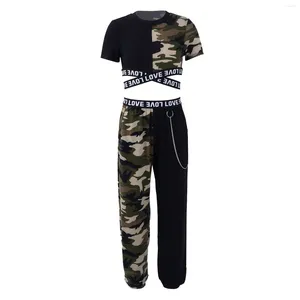 Set di abbigliamento Tute sportive per bambini Per ragazze adolescenti Moda Estate Streetwear Hip Hop Top Pantaloni della tuta con catena 6 8 10 12 14 anni