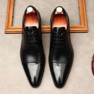 Good Quality Men's Dress Genuine Cow Leather Derby Lace Up Wingtip Cap Toe Wedding Party Formal Shoes for Men Black Brown