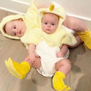 Rompers Baby Boys Girls Chicken Costume Kort ärm Snap Up Plush Romper Born Chick Egg Spädbarnskläder