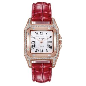 Mixiou2021 Crystal Diamond Square Smart Women Watch Kolny skórzany pasek kwarcowy zegarki damskie s272J