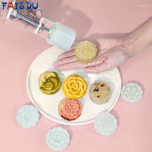 ベーキングツールFais du 5pcs Cookie Stamps Mooncake Moncake Moling Mini Hand-Presse家のフォンダンFondant Mid-Autumn Festival Diy Cutter Cake