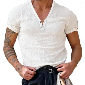 Men's T Shirts Breathable Short Sleeve Henley Neck Shirt Casual Loose Muscle Top Blouse (White Black Navy Blue Pink)