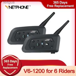 Walkie Talkie VNetphone V6 Multi BT Interphone 1200m Motorcykel Bluetooth Helmet Intercom Intercomunicador Moto Interfones Headset för 6 Rider YQ240130