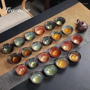 Teetassen Chinesischen Ofen Ändern Keramik Teetasse Handgemachte Teaset Kleine Porzellan Schüssel Blatt Kunst Tasse Zubehör Drink Großhandel