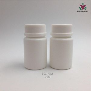 送料無料50pcs/lot 50cc hdpe薬物コンテナ格納式のプラスチックキャップ付きプラスチック白いボトルdpqnh