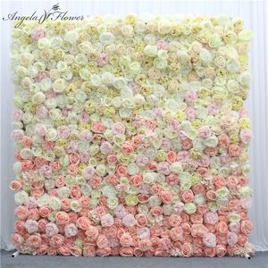 Avancerad anpassad gradientförändring Flower Wall Panel 3D Backdrop Wedding Party El Event Decor Peony Rose Artificial Flower Wall T22715