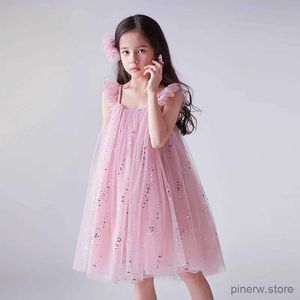 女の子のドレスサマーガールドレススパンコールバースデープリンセスチュール服子供カジュアルピンクコスチュームベビーイブニングパーティーベスティドウェディングドレス3-8T