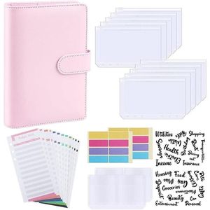 Geschenkpapier Budgetordner A6 PU-Leder Notizbuch Planer Organizer Nachfüllbar 6 Ringbuch Anschreiben Aufkleber Etiketten235T