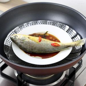 Double Boilers Folding Dishes Steamed Stainless Steel Food Steamer Basket Dish Inflatable Pan Nen Kitchen Tools