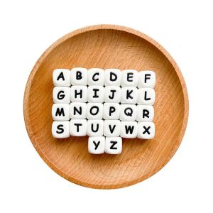 Lucite 100st Silicone English Letter 12mm Baby Chew Beads smycken som gör DIY för tänder halsband BPA gratis matklass