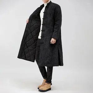 エスニック服高品質ハンフチャイニーズスタイルタングスーツリネン厚い綿のコート冬のチノ服