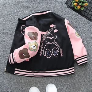 Spring Autumn Boys Girls Jacket Cartoon Bear Letter Print Baseball Uniform For 2-12 Years Children Sports Outerwear 240127