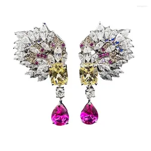 Stud Earrings SpringLady 925 Sterling Silver Ruby Citrine High Carbon Diamond Gemstone Hyperbole Sparkling Drop For Women Jewelry