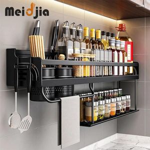 Kitchen Storage MEIDJIA 40/50CM 2 Tier Rack Wall-mounted Spice Racks Punch-free Knife Holder Seasoning Shelves Organizer