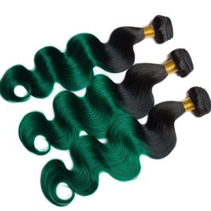 Ombre 1B/зеленые бразильские объемные волны человеческие волосы Remy Virgin плетут 100 г/пучок двойных уток 3 пучка/лот