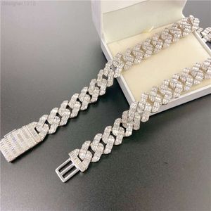 Silver Color Mens Necklace Bling Cz Iced Out Baguette Cuban Link Chain