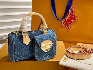 Nano Speedys resort 24 mini axelväska handväska remix serie högkvalitativ denim läder crossbody väska mobiltelefonpåse