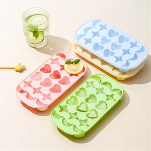 Moldes de cozimento 18 buracos lua coração cubo de gelo fabricante molde de silicone com tampa diy 3d estrelas bandeja suco bebida uísque coquetéis cozinha