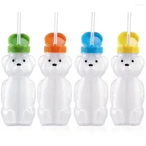 Garrafas de água 8oz copos de palha de urso de mel para bebês com 8 canudos flexíveis ferramentas de limpeza terapia sippy treinamento de alimentação de fala