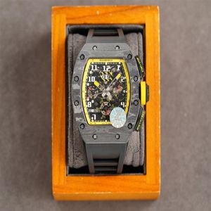 Superclone Watches Projektant na rękę Richa Milles Mechaniczne włókno węglowe Tonneau Titanium Szkielet Guma Moda Automatyczna Lux250Q