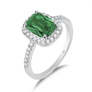 Klusterringar märke 925 silver smycken smaragd diamant för kvinnor fyrkantiga ädelstenar vintage vitguld ring kan födelsesten bague236g