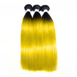 OMBRE 1B/노란색 브라질 스트레이트 인간 Remy Virgin Hair weaves 100g/번들 더블 wefts 3bundles/lot