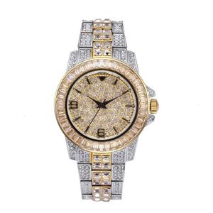 Iced out relógio de quartzo ouro hip hop relógios de pulso com micro pave cz aço inoxidável refinado pulseira relógio hours2614