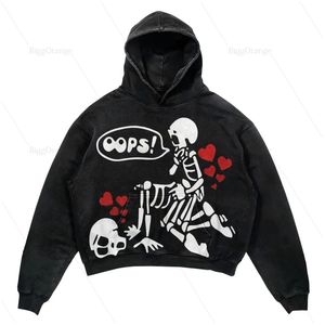 Ins Custommade Skull Print Hoodies Women Streetwear Oversized Hoodie Vintage Couples Sweatshirt Goth Harajuku Jacket Y2k Tops 240131