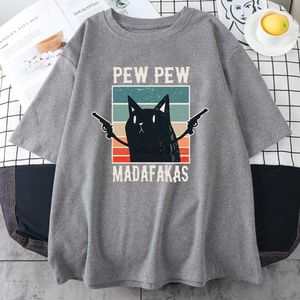Męskie koszulki Pew Madafakas czarny kot nadruk męski bawełniany koszulki vintage vintage krótkie rękawowe swobodne rozmiar O Neck Tops Mens Tee odzież