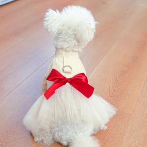 ドッグアパレルスモールプリンセスガーゼスカート秋の春猫かわいい弓のドレスペットハーネス子犬ファッションシャツプードルヨークシャーチワワ